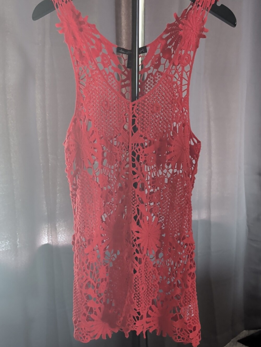 Derek Heart Crochet Tank Top in Bright Coral